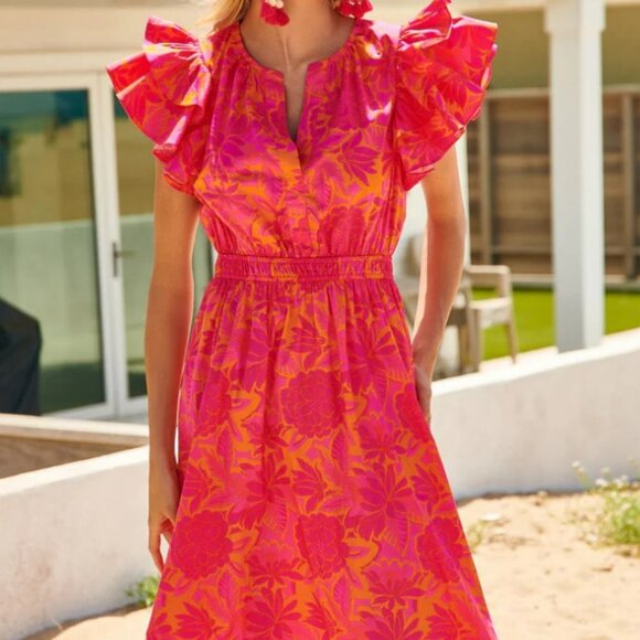 Bali Tropics Jelina Ruffle Sleeve Midi Sugarlips Dress - Picture 2 of 4